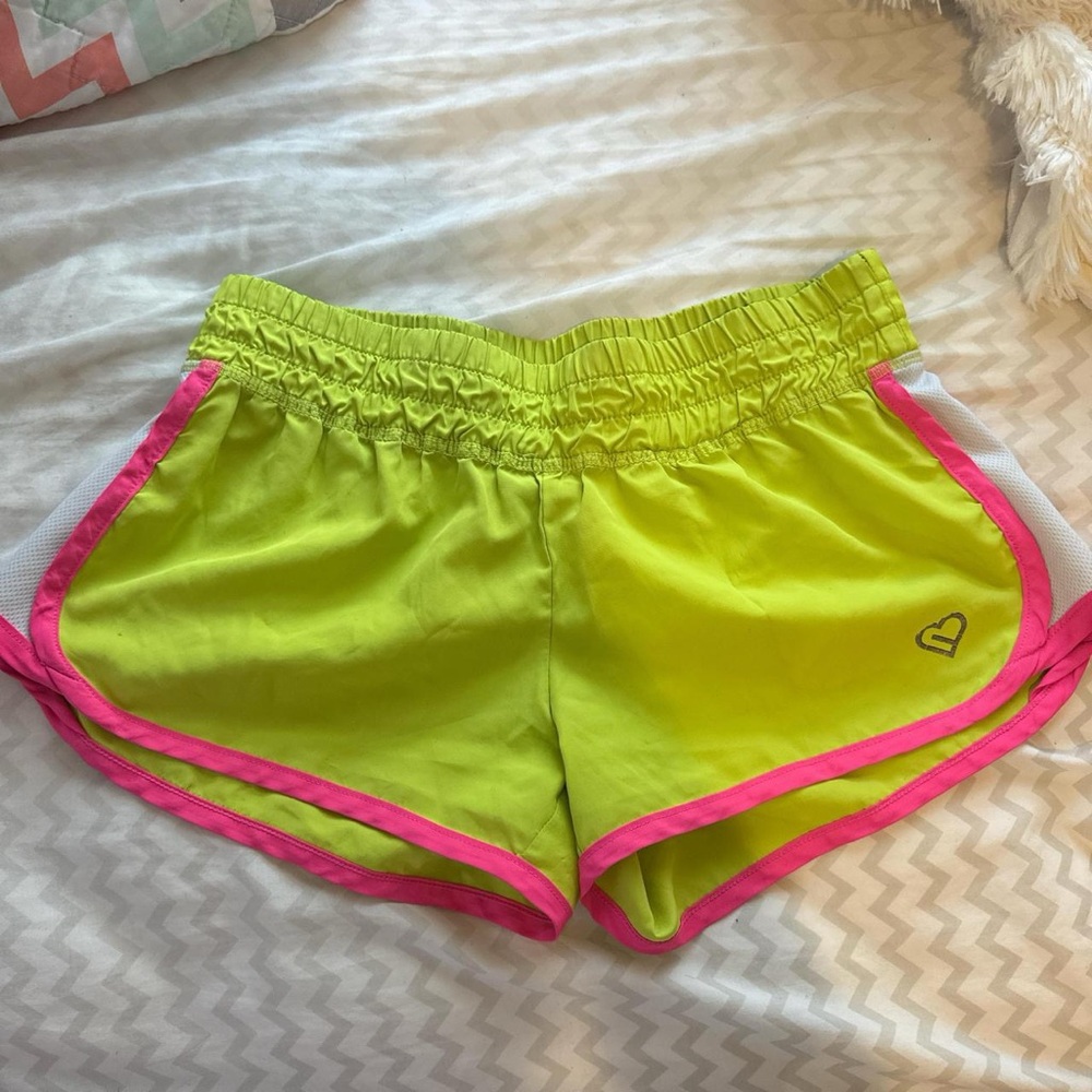 Aeropostale Green and Pink Athletic Shorts Elastic Waistband